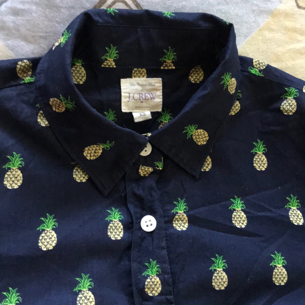 J Crew Long sleeve button down and mini skirt